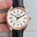 Swiss Knockoff Omega Seamaster 2-Tone Rose Gold Black Leather Band Watch